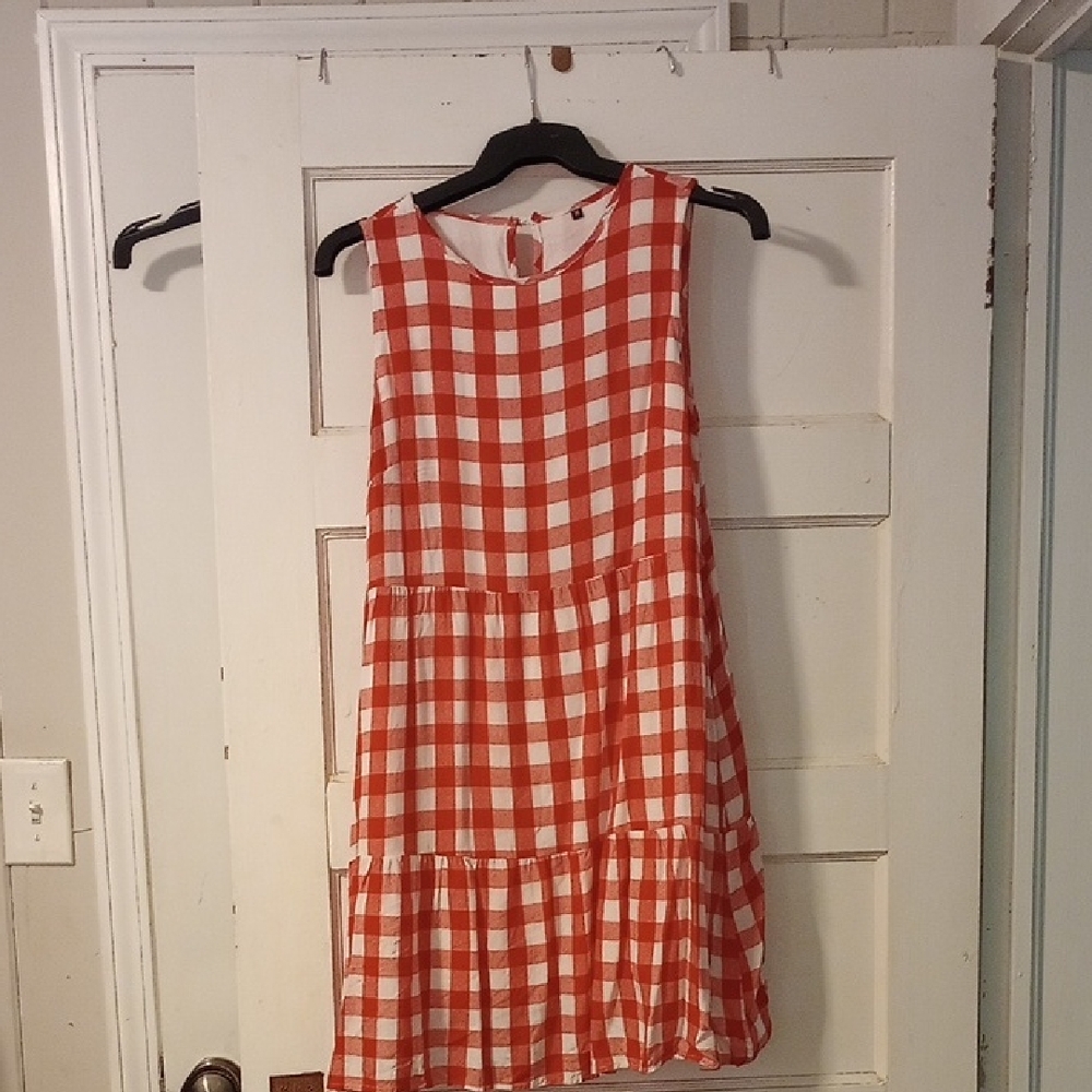 Red and White Gingham Sleeveless Dress